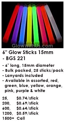 Custom Imprinted 6 Glow Light Sticks $0.69 pc